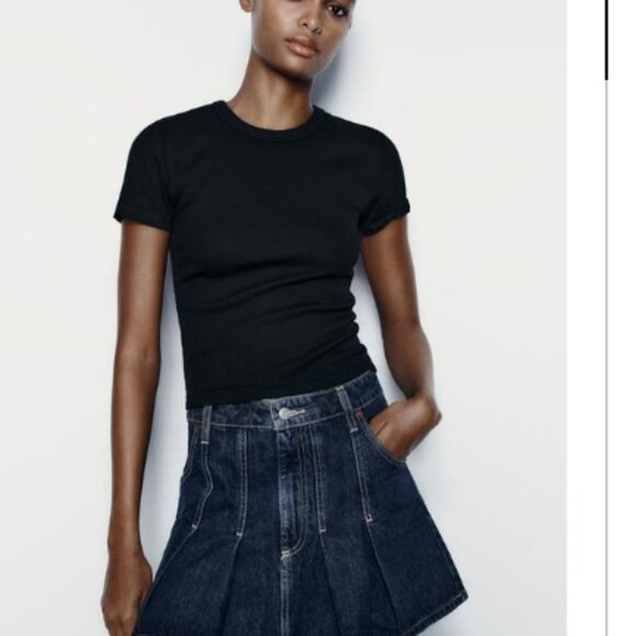 ZARA 2 Black T Shirts Ribbed NWT - Picture 4 of 9